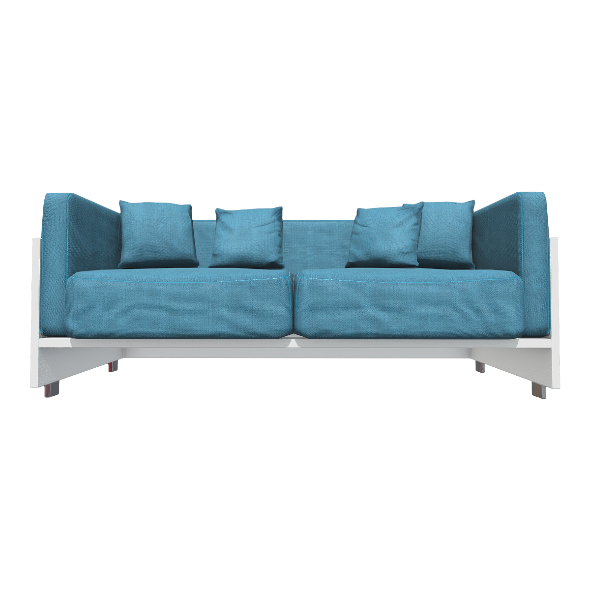 Nordic Home Living Room Metal Base Solid Wood White Paint Rack Blue Fabric Double Backrest Armrest Sofa