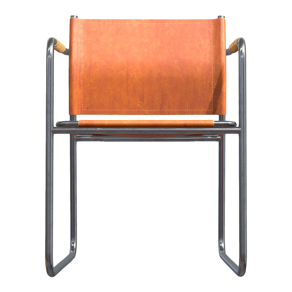 Nordic Indoor and Outdoor Stainless Steel Metal Bracket Orange Leather Single Backrest Armchair-Orange