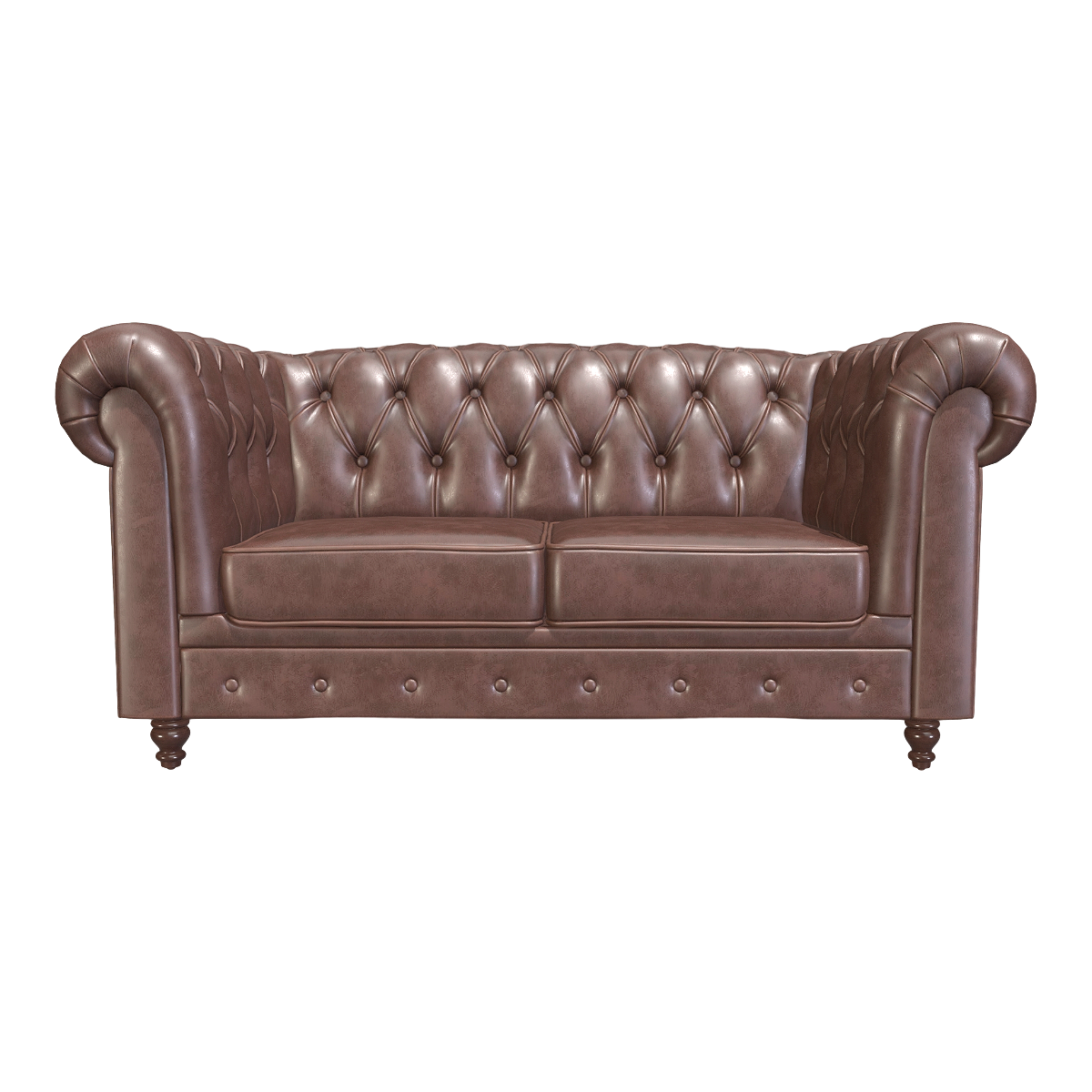 Home Black Walnut Solid Wood Sofa Leg Dark Brown Leather Double Backrest Sofa Buckle Sofa Chesterfield Sofa