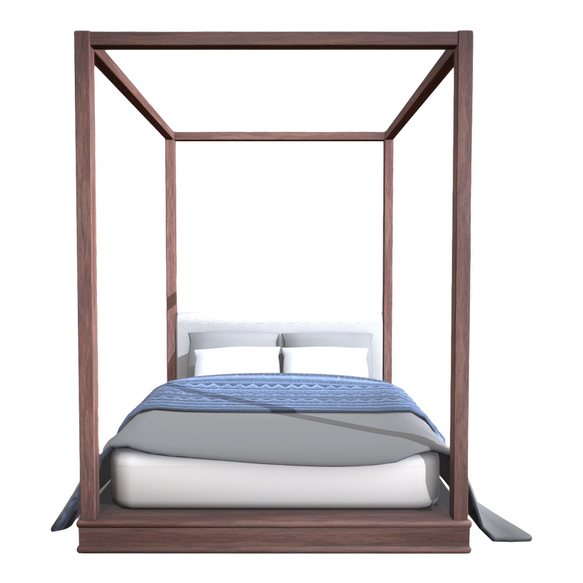 Modern Bedroom Floor-to-Floor Walnut Solid Wood Base Bracket White Fabric Double Backrest Canopy Bed Bohemian Bed