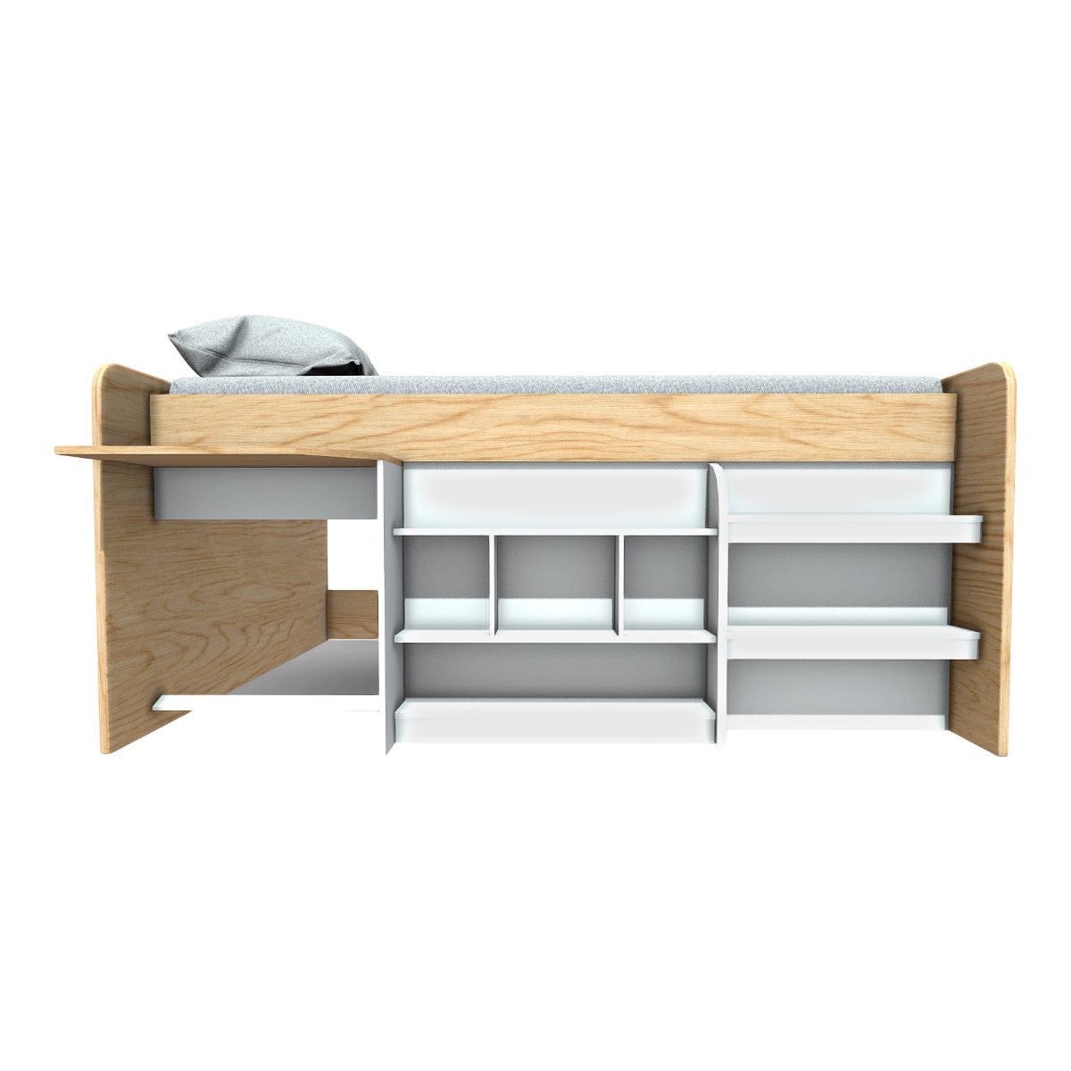 American Style Bedroom Multifunctional Oak Solid Wood Rack White Ceramic Storage Rack Storage Rack Grey Fabric Double Bed