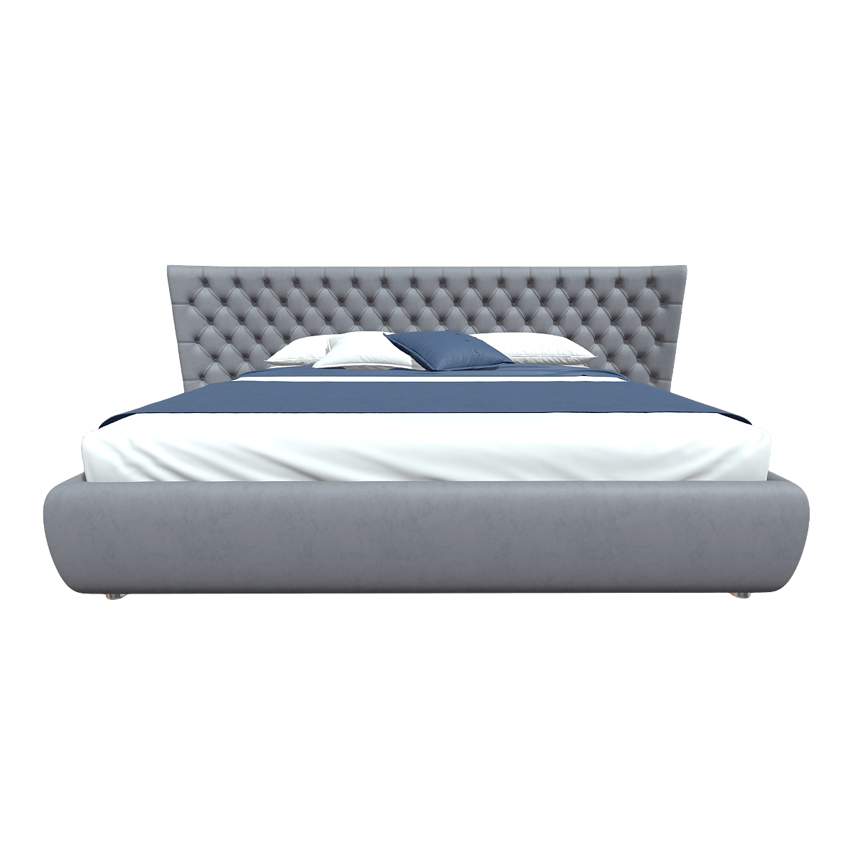 American Style Modern Bedroom Metal Base Grey Buckle Backrest White Fabric Double Bed
