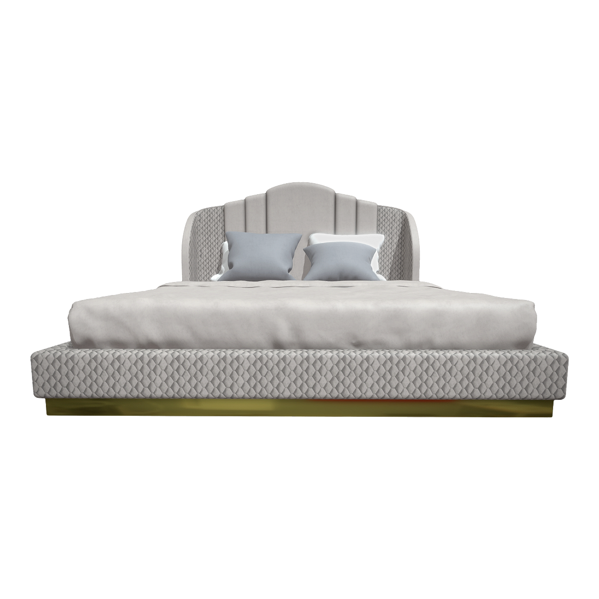 Nordic Bedroom Metal Base Grey Scale Plush Fabric Double-Person Bed