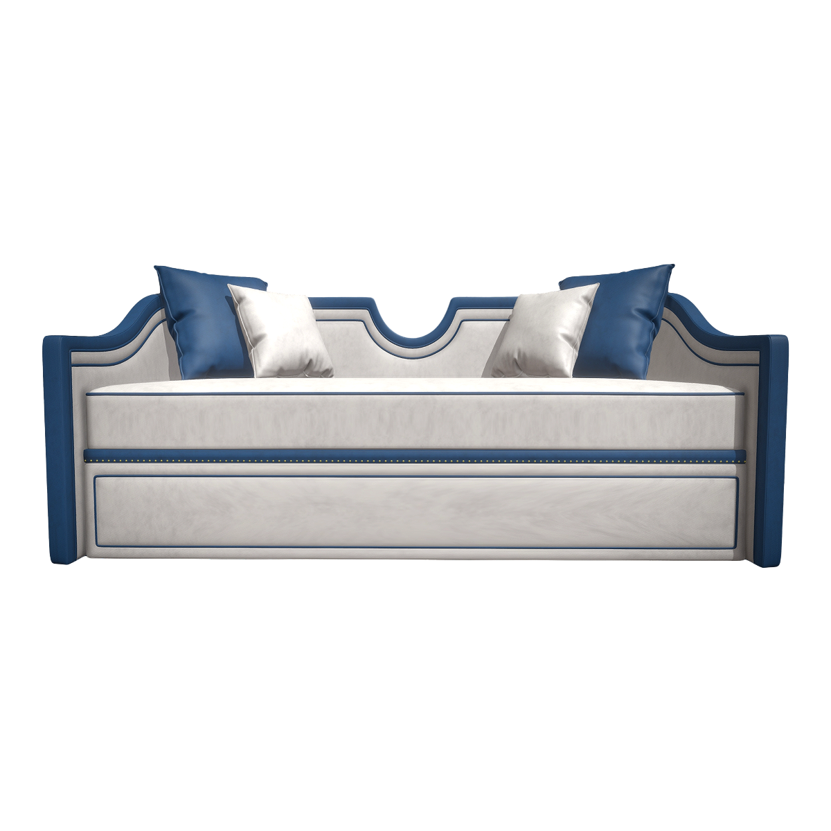 American Style Living Room Floor-standing White Fabric Backrest Armrest Tofu Block Double Sofa