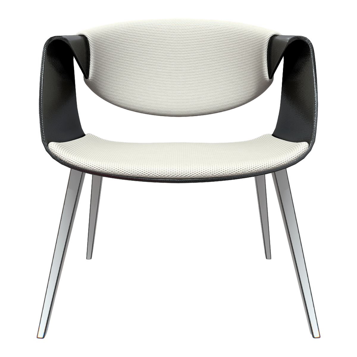 Modern Casual Metal Four-Leg Bracket Black Leather Armrest White Breathable Fabric Single Cushion Backrest Chair