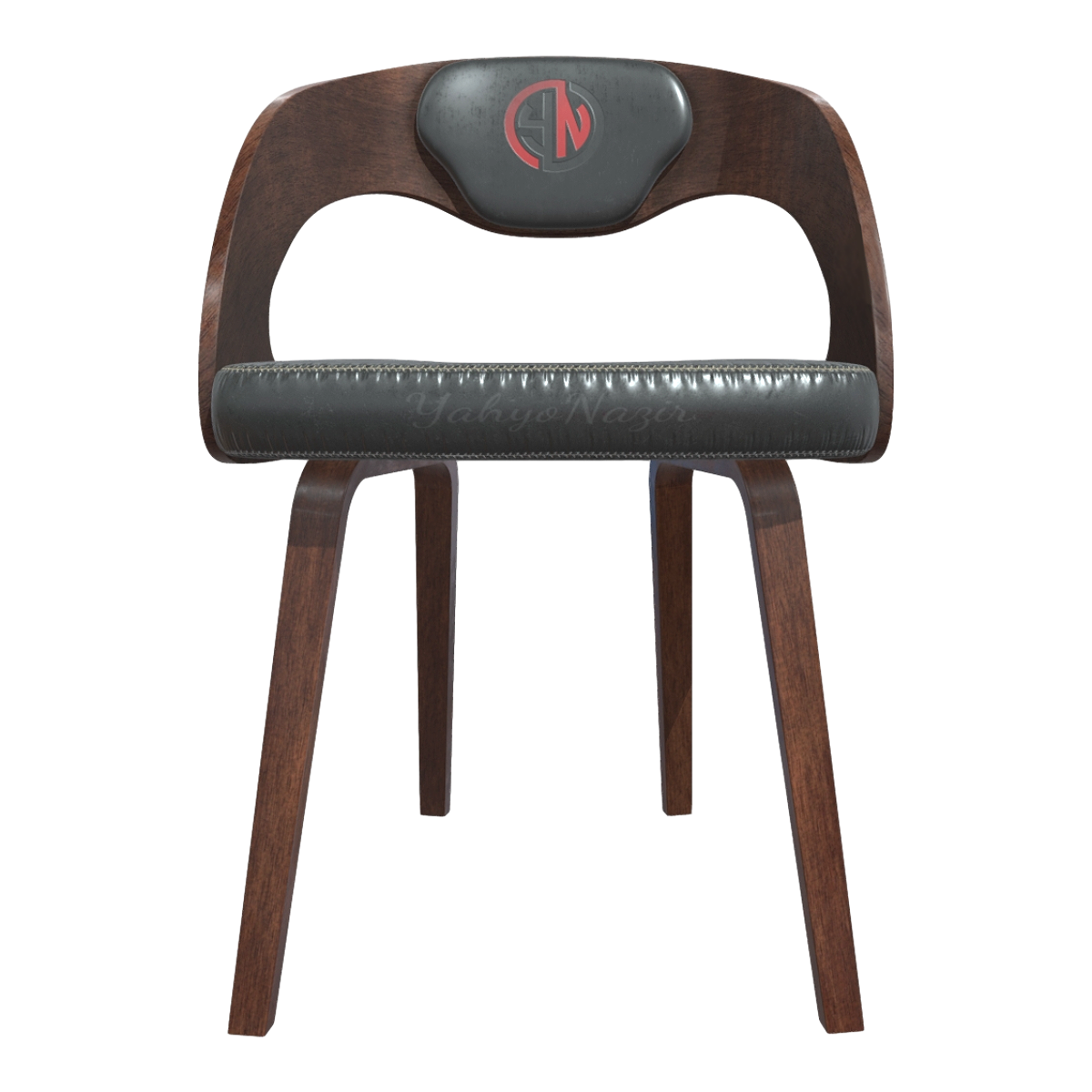 Modern Living Room Black Walnut Frame Black Leather Single Cushion Hollow Design Backrest Armchair