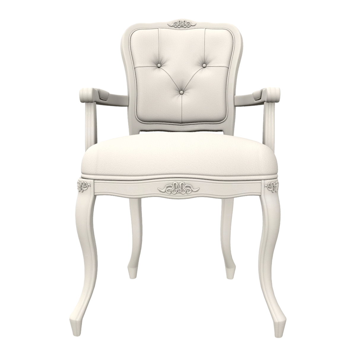 French Classical Solid Wood Carved Frame White Paint White Fabric Single Backrest Armrest Buckle Sofa Chair