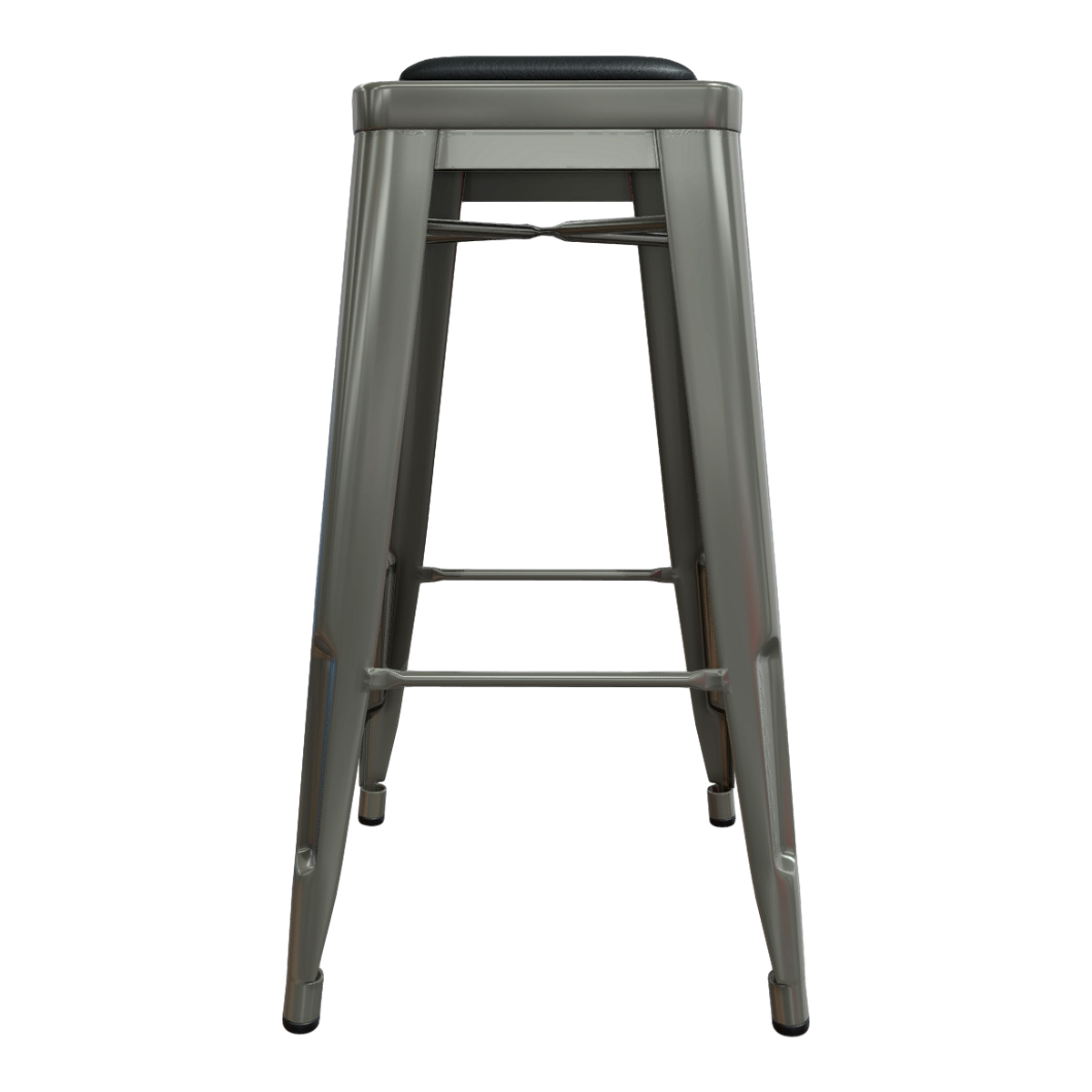 American Style Simple Industrial Style Black Leather Cushion Single Stainless Steel Metal Four-legged High Stool