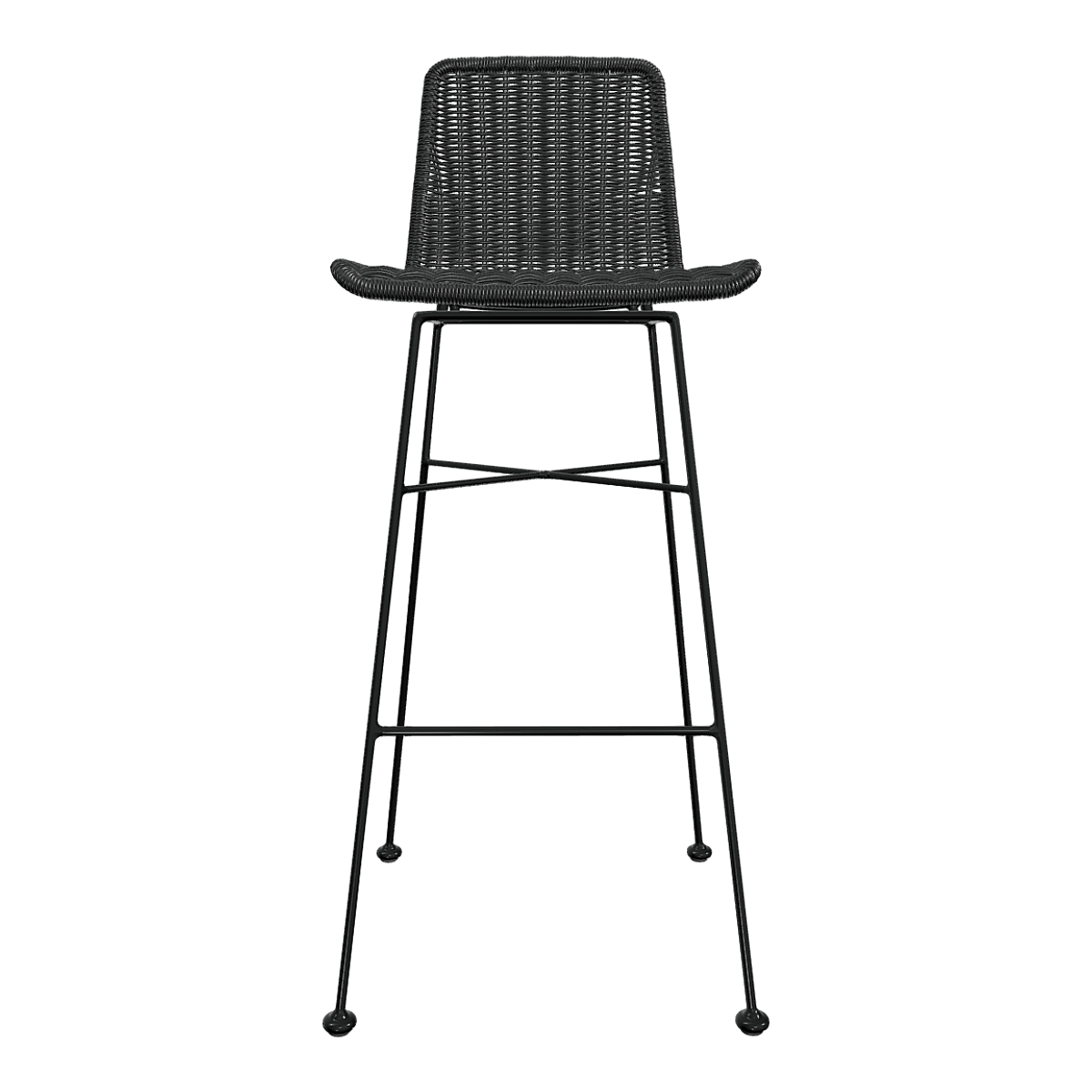 Nordic Indoor and Outdoor Stainless Steel Metal Bracket Black Imitation Rattan Single Backrest Chair Thin Leg Chair High Chair-Black