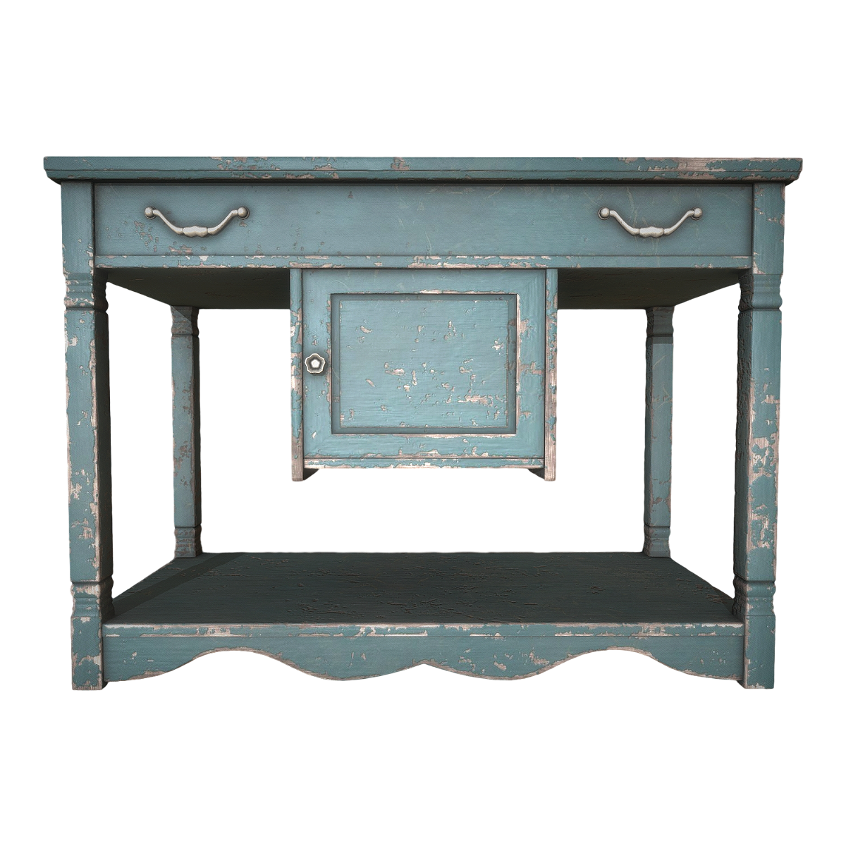 Nordic Retro Old Metal Handle Solid Wood Blue Paint Drawer Cabinet Single Door Cabinet