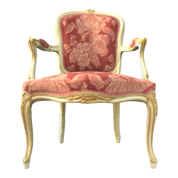 European-style Oak Solid Wood Carved Frame Red Pattern Fabric Single Cushion Backrest Armchair