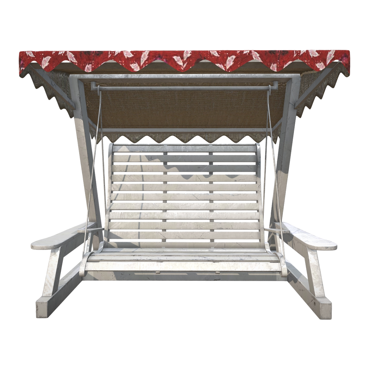 Balcony Courtyard Outdoor Full Solid Wooden Frame White Lacquer Red Fabric Awning Double Rocking Chair