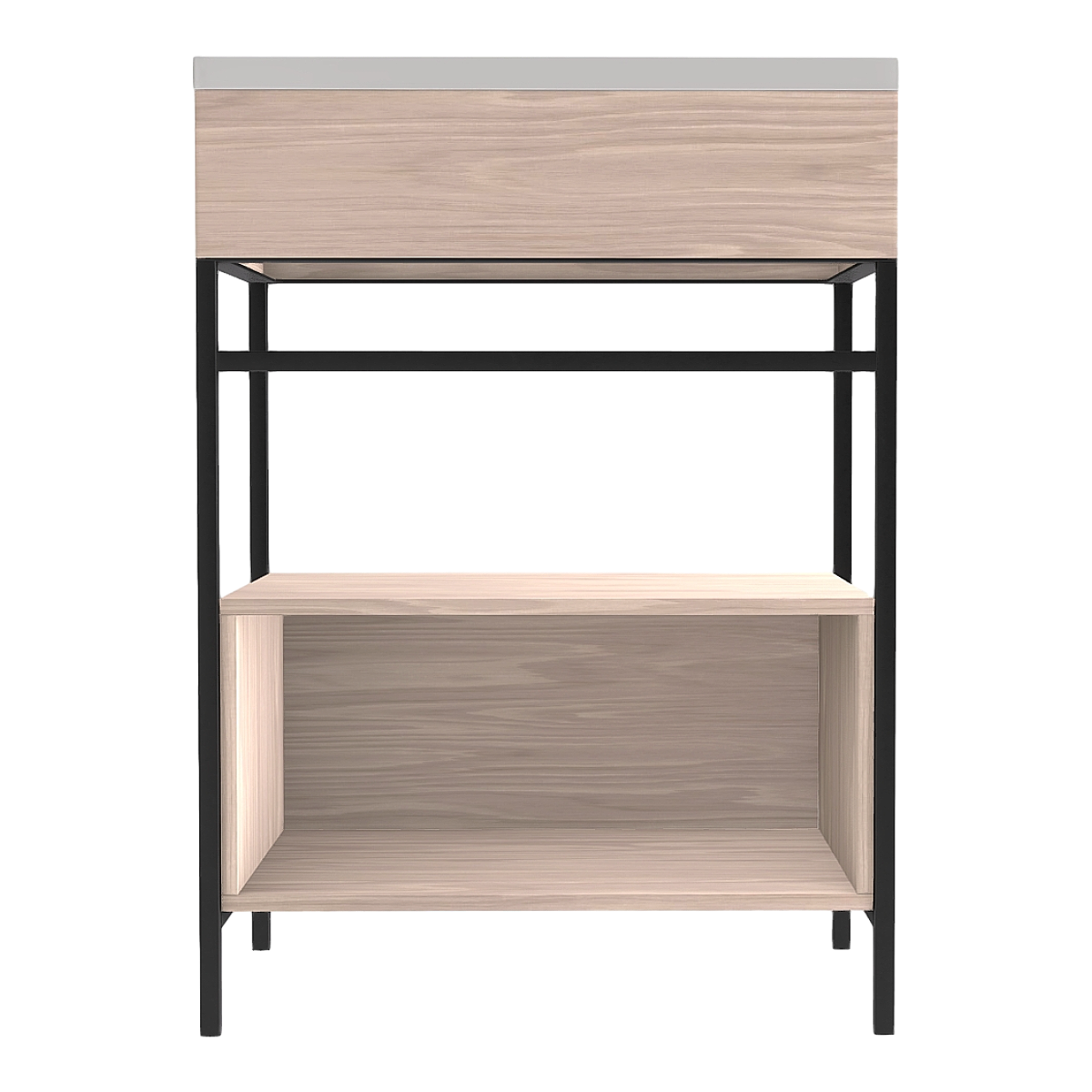 Bathroom Toilet Metal Frame Double-layer Beech Wood Solid Wood Storage Cabinet White Ceramic Sink Cabinet Sink