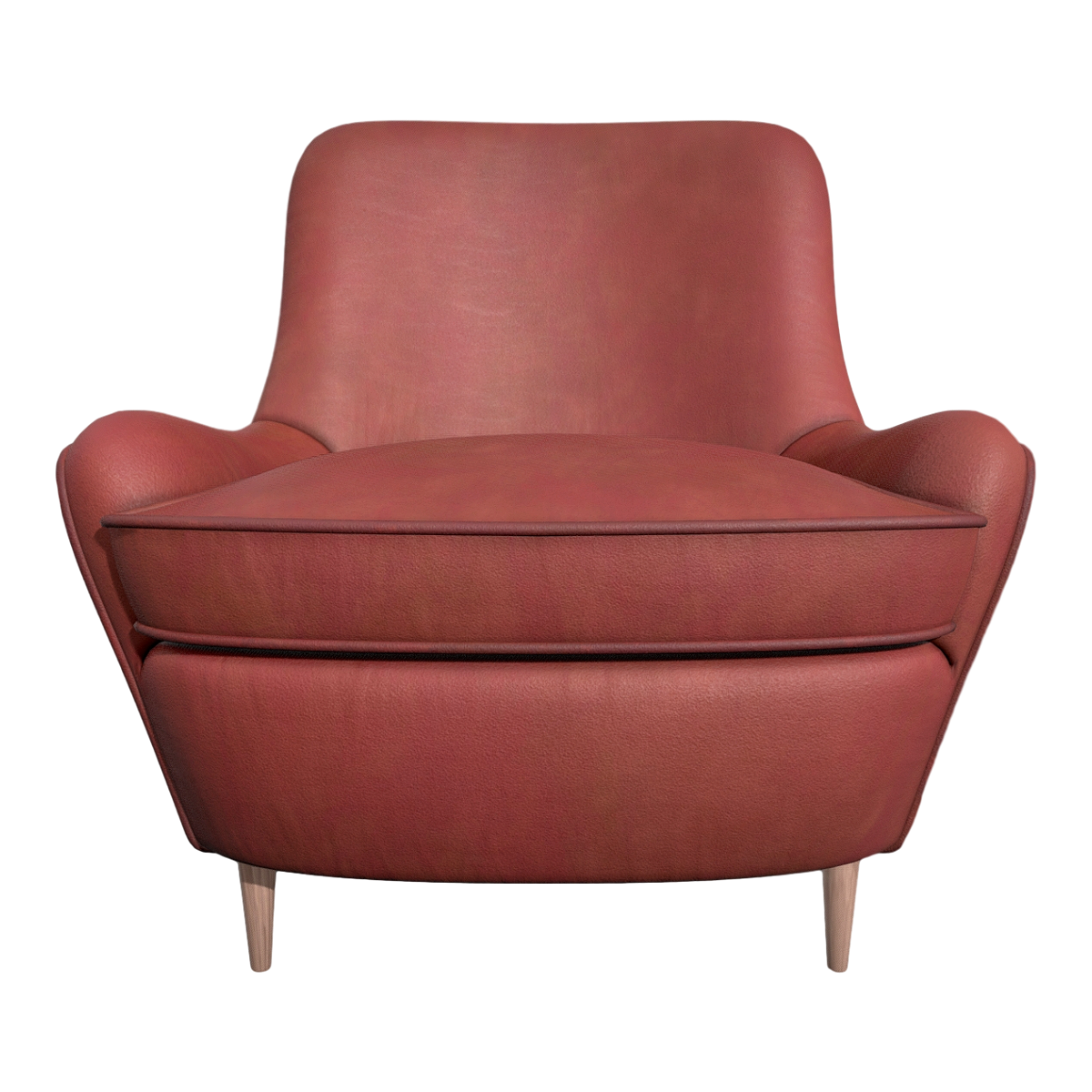 Nordic living room oak solid wood four legged bracket, red leather cushion, single person backrest, armrest, sofa chair