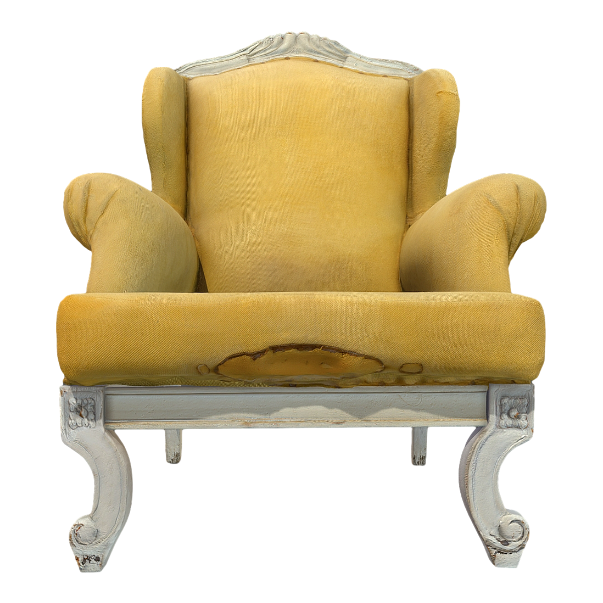 Nordic antique solid wood frame white paint yellow fabric single person backrest armrest cushion sofa chair