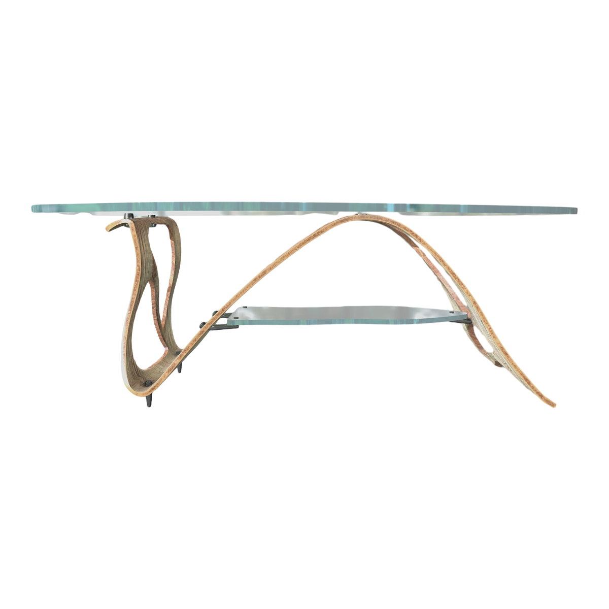 Modern metal bracket wave curved oak solid wood frame double-layer glass low table tea table coffee table