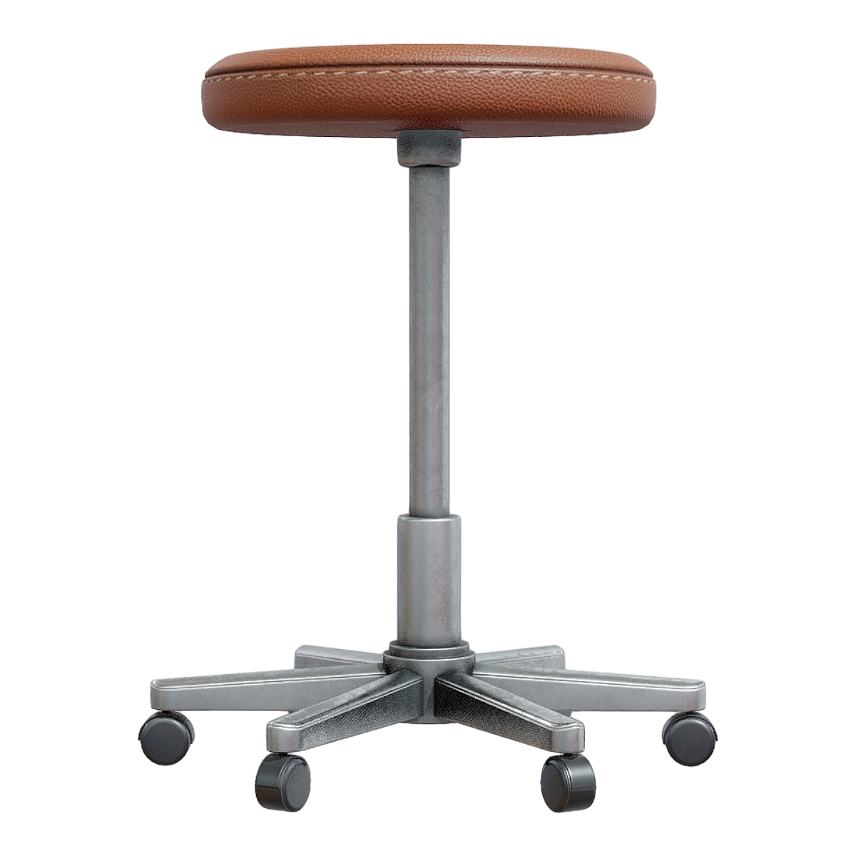 Indoor metal base bracket six legged universal wheel dark brown leather single person lifting rotating chair