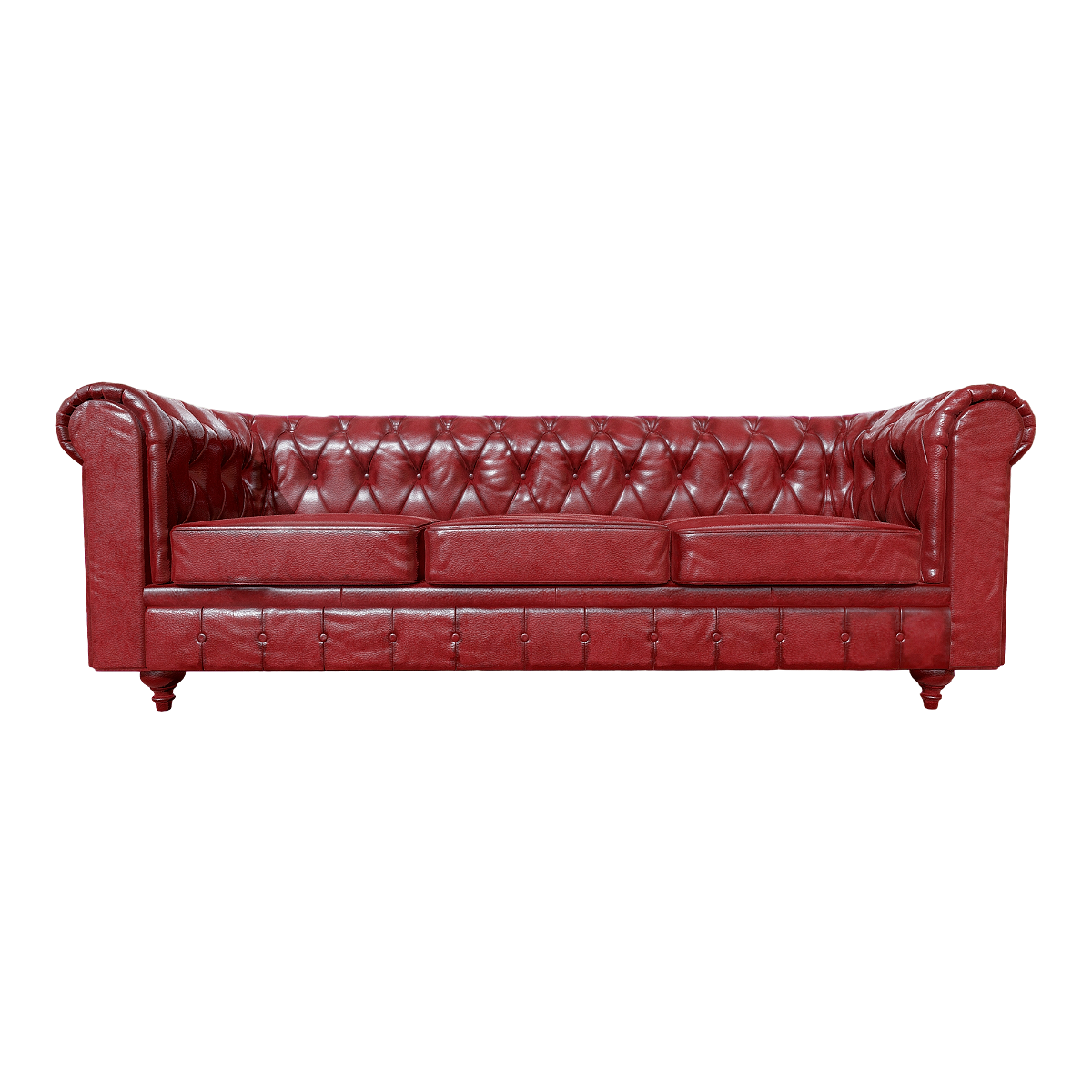 Italian living room metal four legged base, red leather, three person backrest, armrest, zipper, armchair, sofa - red