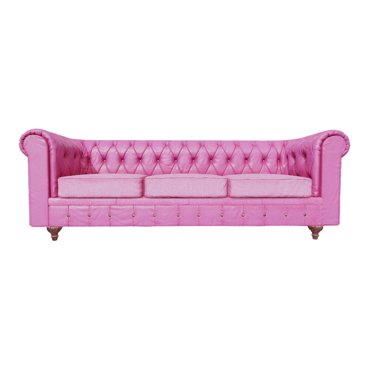 Italian living room metal four legged base pink leather three person backrest armrest buckle armchair sofa - pink