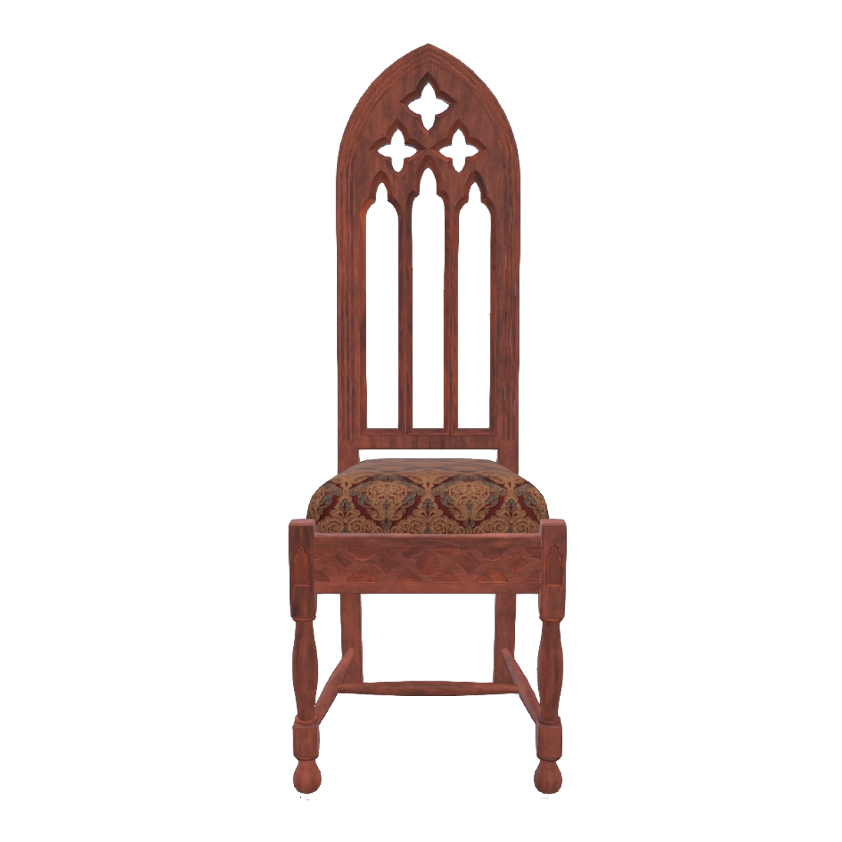 Gothic style all red walnut solid wood exquisite carving red pattern fabric single person hollow design backrest high back chair dining chair - chair