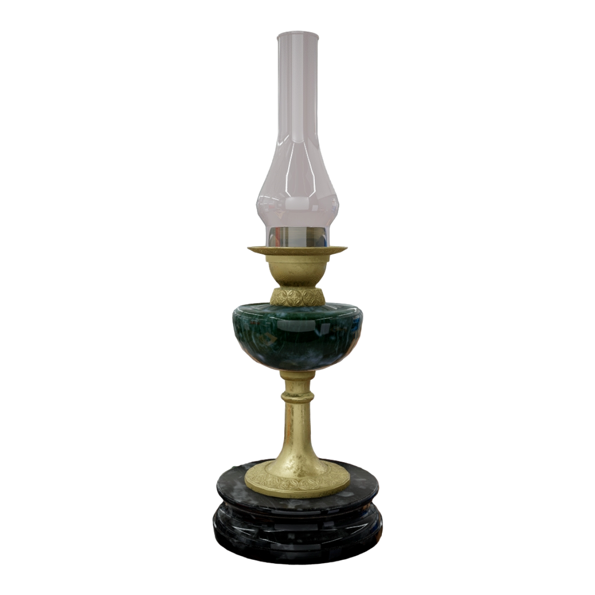 American classical desktop black patterned marble metal bracket glass cover kerosene lamp