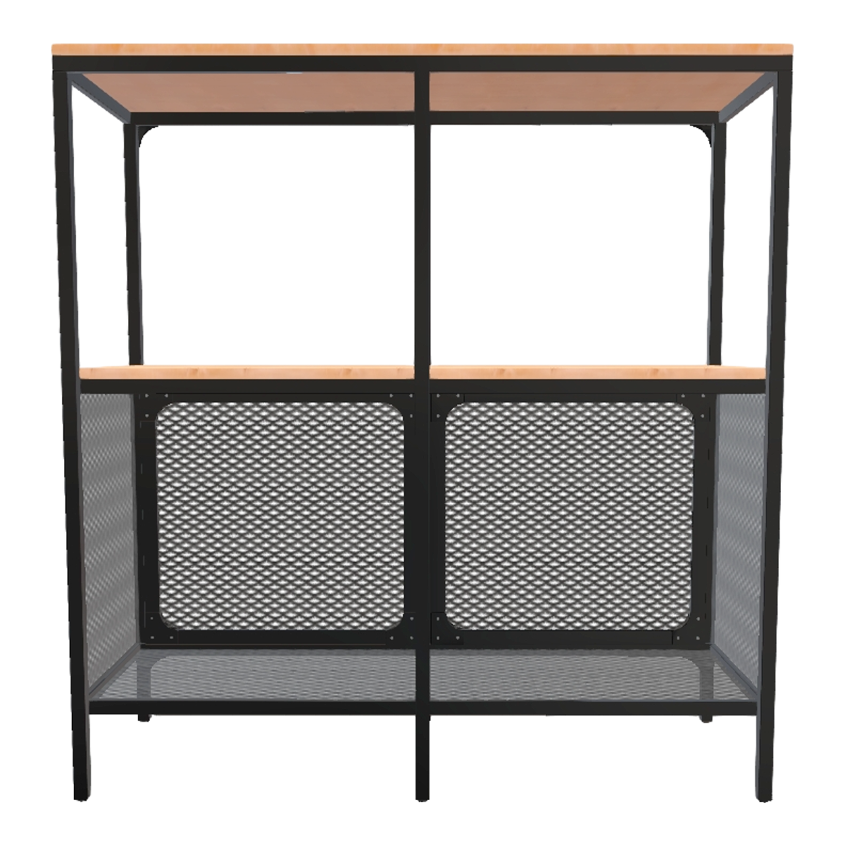 Modern bedroom three story metal frame oak solid wood panel storage rack display rack mesh storage layer