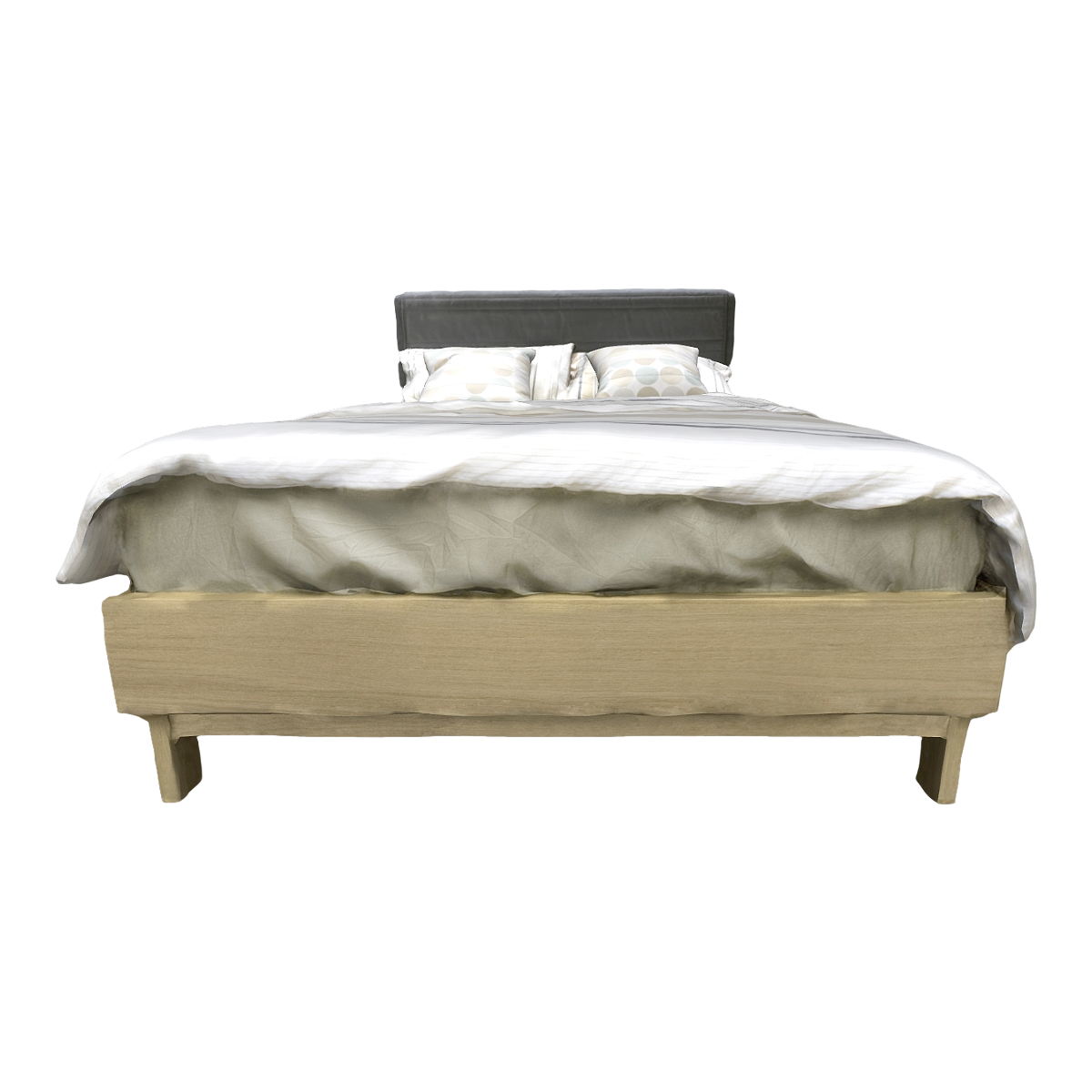 IKEA Oak Solid Wood Base Sand Fabric Double Black Fabric Backrest Bed