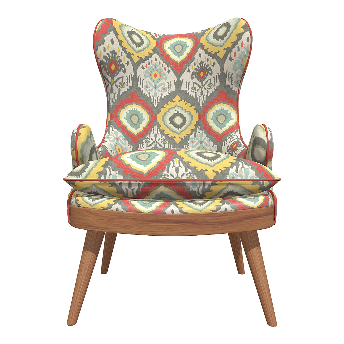 Italian beige patterned fabric single person backrest armrest cow horn sofa chair