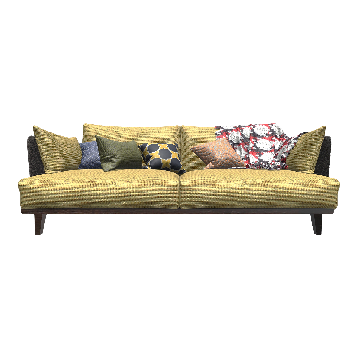 Nordic Living Room Yellow Fabric Double Backrest Armrest Sofa