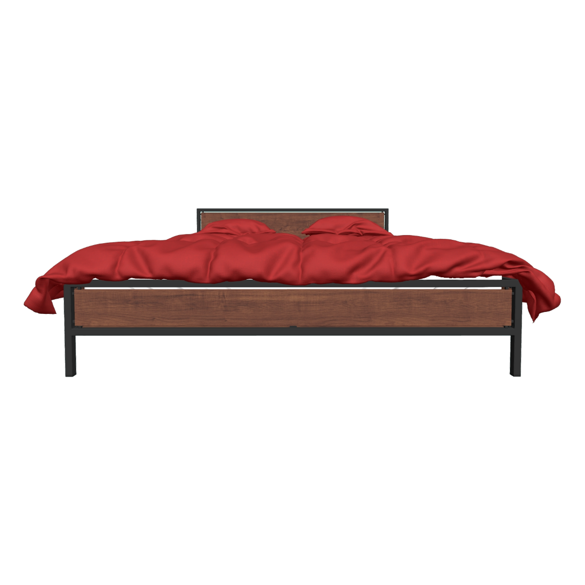 Modern minimalist black walnut wooden bed with red fabric double backrest bed